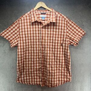 EUC Columbia Shirt Mens 2XL Orange Gray‎ striped Short Sleeve Outdoors XXL